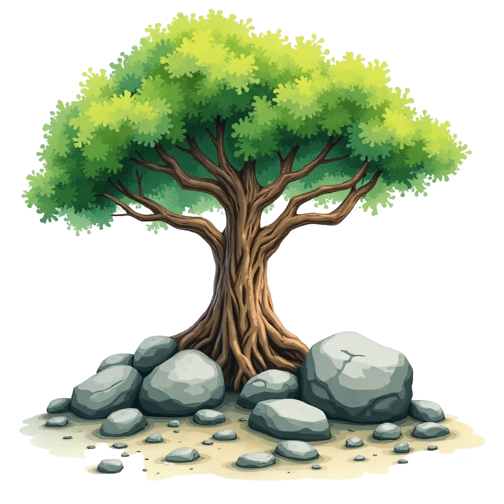 Majestic Tree Among Rocks